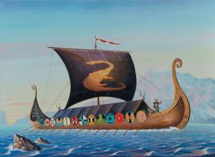 Корабль викингов с экипажем