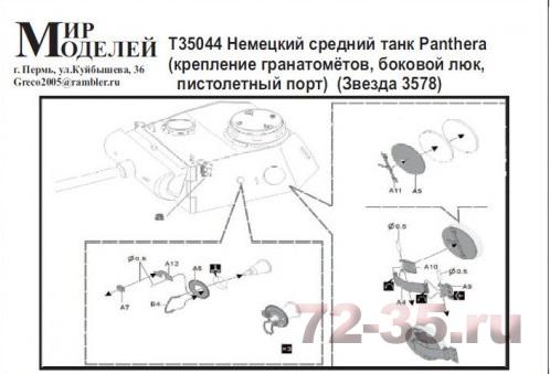 Фототравление для танк Panther (крепление гранатомётов, боковой люк, пистолетный порт) (Звезда 3578)